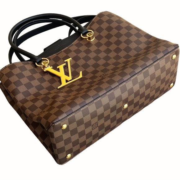 Louis Vuitton Riverside Damier Ebene Satchel Shoulder Bag Brown Black Orange - Picture 8 of 10